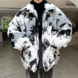 Men Dalmatian Coat Zebra Pattern Cows Pattern Fur Cotton-Padded Warm-Keeping plus Size Men