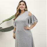 Women Plus Size Maxi Dresses Gray Vintage Loose Lace Outfit Casual Dress