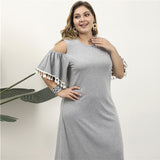 Women Plus Size Maxi Dresses Gray Vintage Loose Lace Outfit Casual Dress