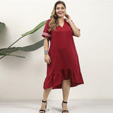 Women Plus Size Midi Dresses Wine Red Retro Long Dress Casual