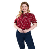 Women Plus Size Tops Red Polka Dot Top Simple Stand Collar Top