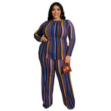 Women Plus Size Co-Ords Striped Printed Knitted Fashion Casual Set