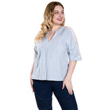 Women Plus Size Tops Summer Simplicity Loose Stitching Sleeves V-neck Top