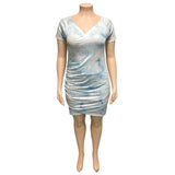 Women Plus Size Mini Dresses Summer Printed Tie-Dye Tight Bodyconv Neck Sexy Dress