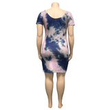 Women Plus Size Mini Dresses Summer Printed Tie-Dye Tight Bodyconv Neck Sexy Dress