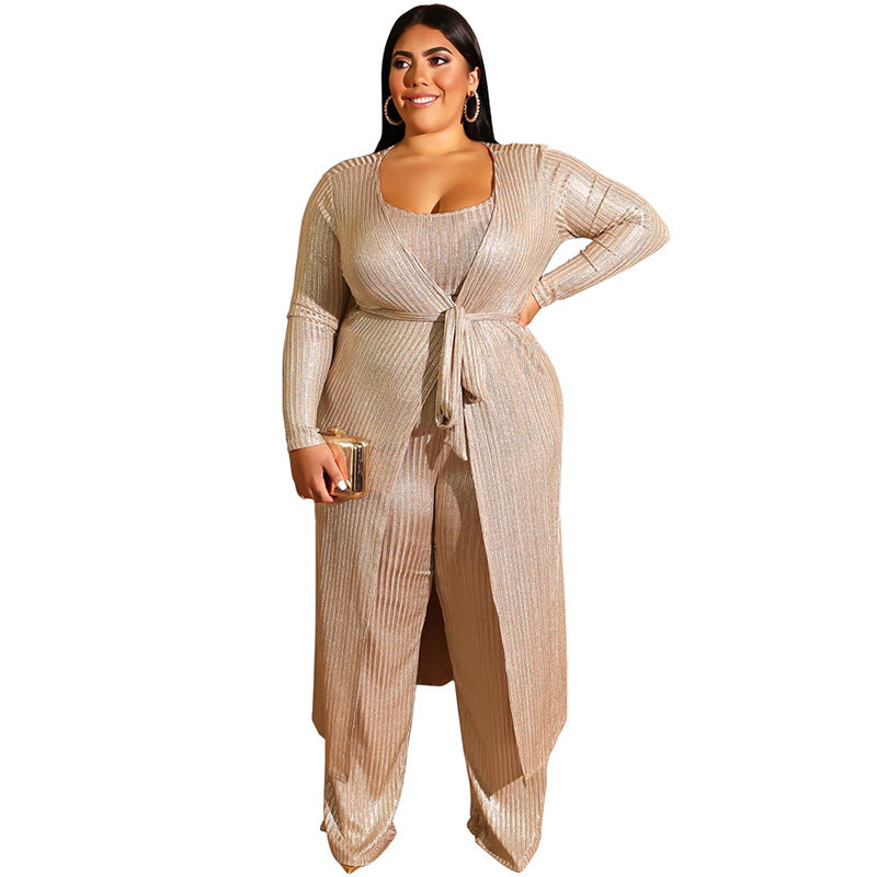 Women Plus Size Co-ords Vest Wide Leg Pants Large Coat Fashion Casual Three-Piece Suit