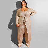 Women Plus Size Co-ords Vest Wide Leg Pants Large Coat Fashion Casual Three-Piece Suit