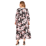 Women plus Size Dresses Fashionable V-neck Printed Stitching Mid-Length Casual Dress for Women
