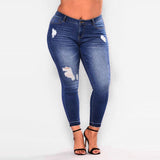 Women Plus Size Jeans Ripped High Elastic Skinny Denim Trousers for Women