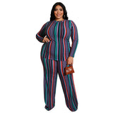 Women Plus Size Co-Ords Striped Printed Knitted Fashion Casual Set