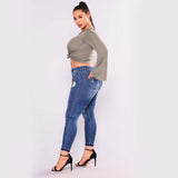 Women Plus Size Jeans Ripped Ankle-Tied Jeans
