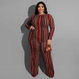 Women Plus Size Co-Ords Striped Printed Knitted Fashion Casual Set