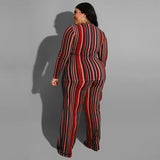 Women Plus Size Co-Ords Striped Printed Knitted Fashion Casual Set