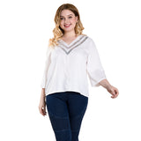 Women Plus Size Tops White Simple T-shirt V-neck Top