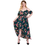 Women Plus Size Maxi Dresses Vintage Printed Dress Strap Backless Irregular Bohemian Maxi Dress