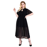 Women Plus Size Maxi Dresses Summer Ruffled Lace Black Chiffon Holiday Dress