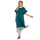 Women Plus Size Maxi Dresses Fashionable Green Stitching Casual Dress