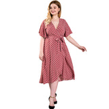 Women Plus Size Midi Dresses Polka-Dot Self-Tie Corset One-Piece Split Dress