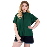 Women Plus Size Tops Summer Green T-shirt Ruffle Sleeve Round Neck Bowknot Casual Top