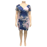 Women Plus Size Mini Dresses Summer Printed Tie-Dye Tight Bodyconv Neck Sexy Dress