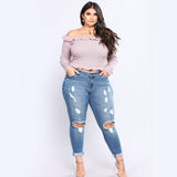 Women Plus Size Jeans Stretch Ripped Jeans for Women