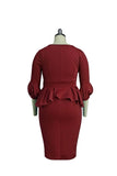 Women Plus Size Midi Dresses Ruffled Sheath Round Neck One-Step Dress