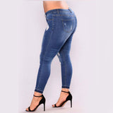 Women Plus Size Jeans Ripped High Elastic Skinny Denim Trousers for Women