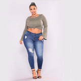 Women Plus Size Jeans Ripped High Elastic Skinny Denim Trousers for Women