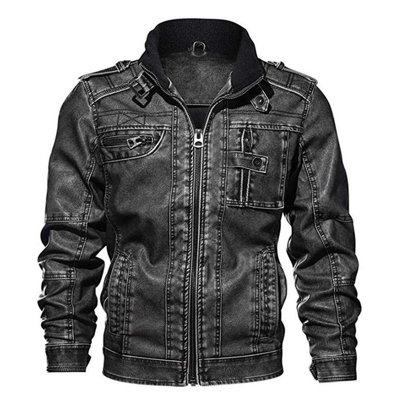 Tactics Style Men Outdoor Windproof Coat Men Casual Jacket Fall Winter Men Stand Collar PU Leather Jacket plus Size Leather Jacket Motorcycle Men