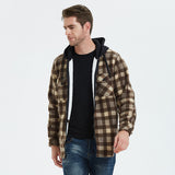 Mens Flannel Jacket with Hoodie Autumn and Winter Plaid Shirt Men's Fleece Lined Padded Warm Keeping Top Shirt Berber Fleece Coat