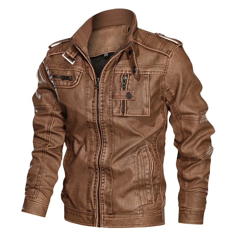 Tactics Style Men Outdoor Windproof Coat Men Casual Jacket Fall Winter Men Stand Collar PU Leather Jacket plus Size Leather Jacket Motorcycle Men