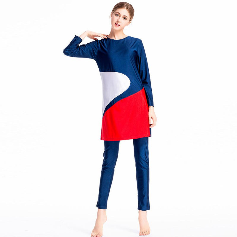 Burkini Muslim Swimwear Color Matching Beachwear Swimsuit Three-Piece Set