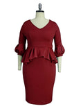 Women Plus Size Midi Dresses Ruffled Sheath Round Neck One-Step Dress