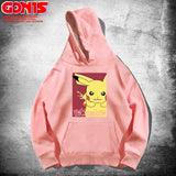 Men and Women Pokemon Pikachu Hoodie Anime Loose Shoulder Hoodie Long Sleeve Coat