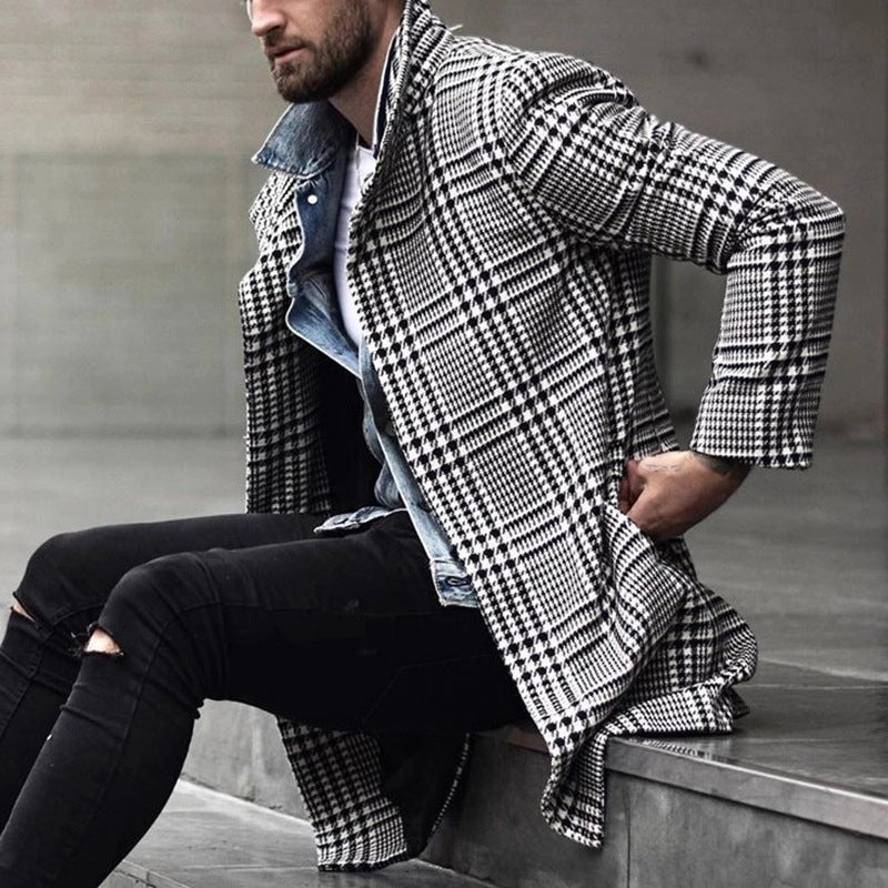 John Dutton Jacket Fall/Winter Plaid Lapel Single Breasted Mid-Length Coat