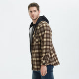 Mens Flannel Jacket with Hoodie Autumn and Winter Plaid Shirt Men's Fleece Lined Padded Warm Keeping Top Shirt Berber Fleece Coat
