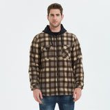 Mens Flannel Jacket with Hoodie Autumn and Winter Plaid Shirt Men's Fleece Lined Padded Warm Keeping Top Shirt Berber Fleece Coat