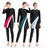 Burkini Muslim Swimwear Contrast Color Fit Conservative Swimwear Three-Piece Set