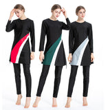Burkini Muslim Swimwear Contrast Color Fit Conservative Swimwear Three-Piece Set