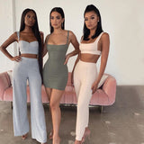 Women Top & Pant 2 Piece Set Spring Camisole Slim Vest High Waist Wide Leg Pants Casual Suit