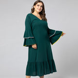 Women Plus Size Maxi Dressesv Collar Large Swing Lotus Leaf Dress