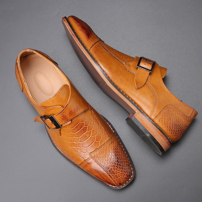 Indo Western Shoes British Pointed Leather Shoes Men's Belt Buckle Shoes
