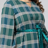 Women Plus Size Maxi Dresses Plaid Stitching Contrasting-Color Dress