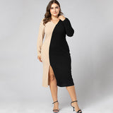 Women Plus Size Maxi Dresses Sexy Long Sleeve V-neck Pencil Dress