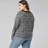 Women Plus Size Tops Leopard Print Pullover Long Sleeve V-neck Knitted T-shirt