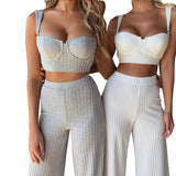 Women Top & Pant 2 Piece Set Spring Camisole Slim Vest High Waist Wide Leg Pants Casual Suit