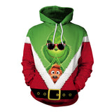 Ugly Christmas Sweater Green Fur Monster 3D Digital Printing Couple Long-Sleeved Sweater Hooded Pullover