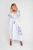 Women Dresses Bohemian Holiday V-neck Embroidered Lantern Sleeve Dress