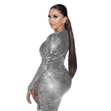 Nightclub Party Packaging Sequins V-neck Long-Sleeve Dress