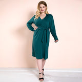 Women Plus Size Midi Dresses Winter Long Sleeve V-neck Dress